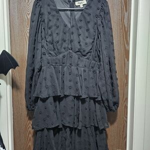 Elegant Charcoal Long Sleeve Dress